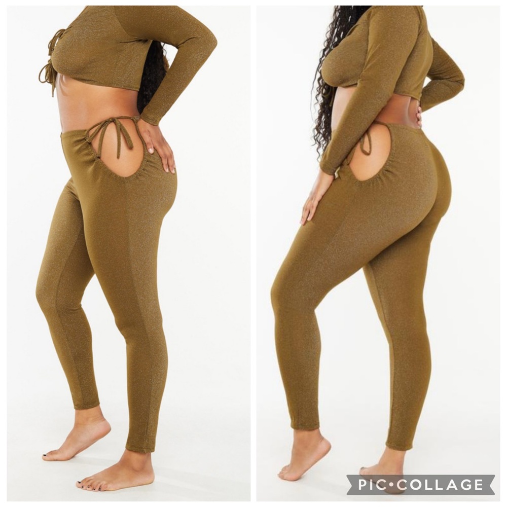 Savage X‎ Fenty Sleep & Shine Leggings With Tie Green Sparkle M